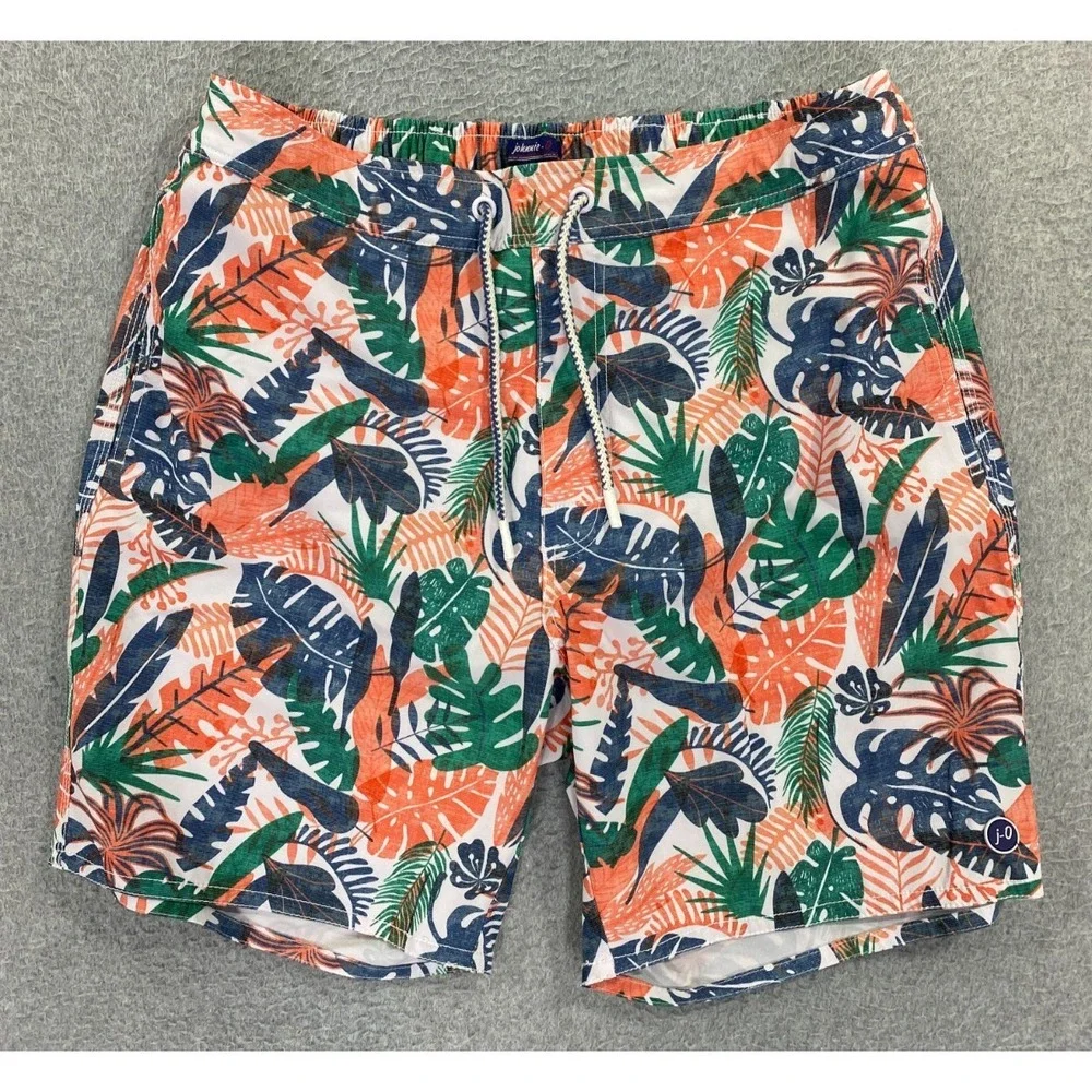 Johnnie-O Men's Swimsuit Lined Trunks Shorts Largo Conch Medium Drawstring Zip